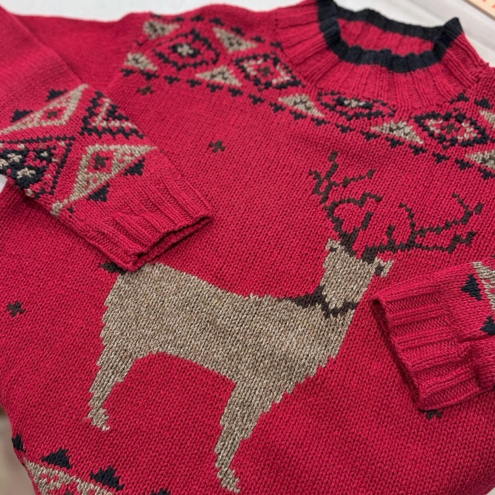 VTG Eddie Bauer Sweater Winter Fair Isle Knit Deer Holiday Women SZ SM Linen NWT